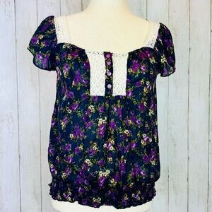 Mossimo Supply Co. | Boho Style Floral Blouse with Lace Detail